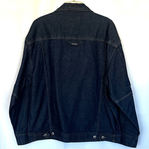 VTG 90s Y2K MENS ANCHOR BLUE DARK WASH OVERSIZED BOXY DENIM JACKET COAT SzL - Picture 2 of 10